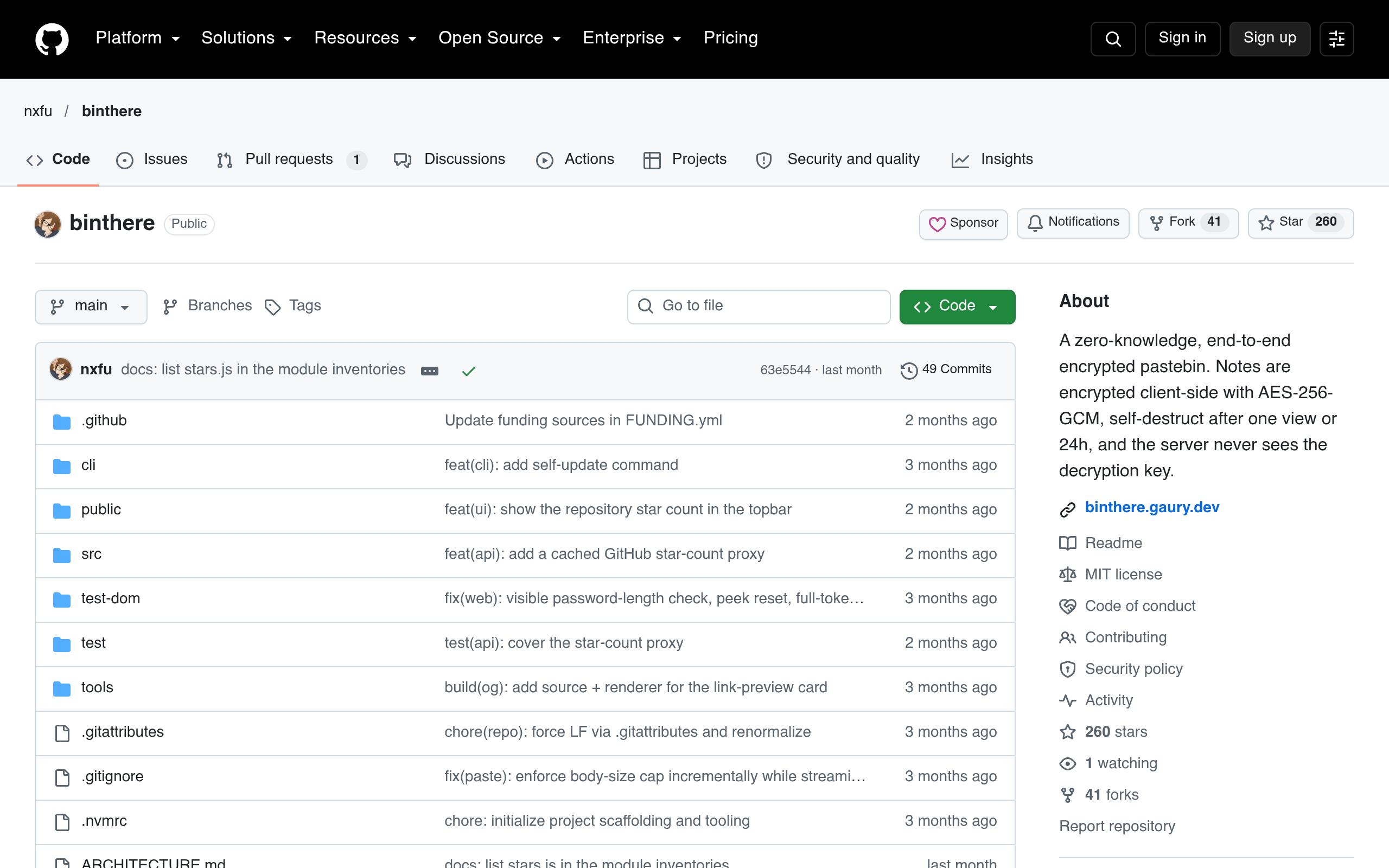 binthere GitHub 仓库:开源零知识加密便条,MIT 协议