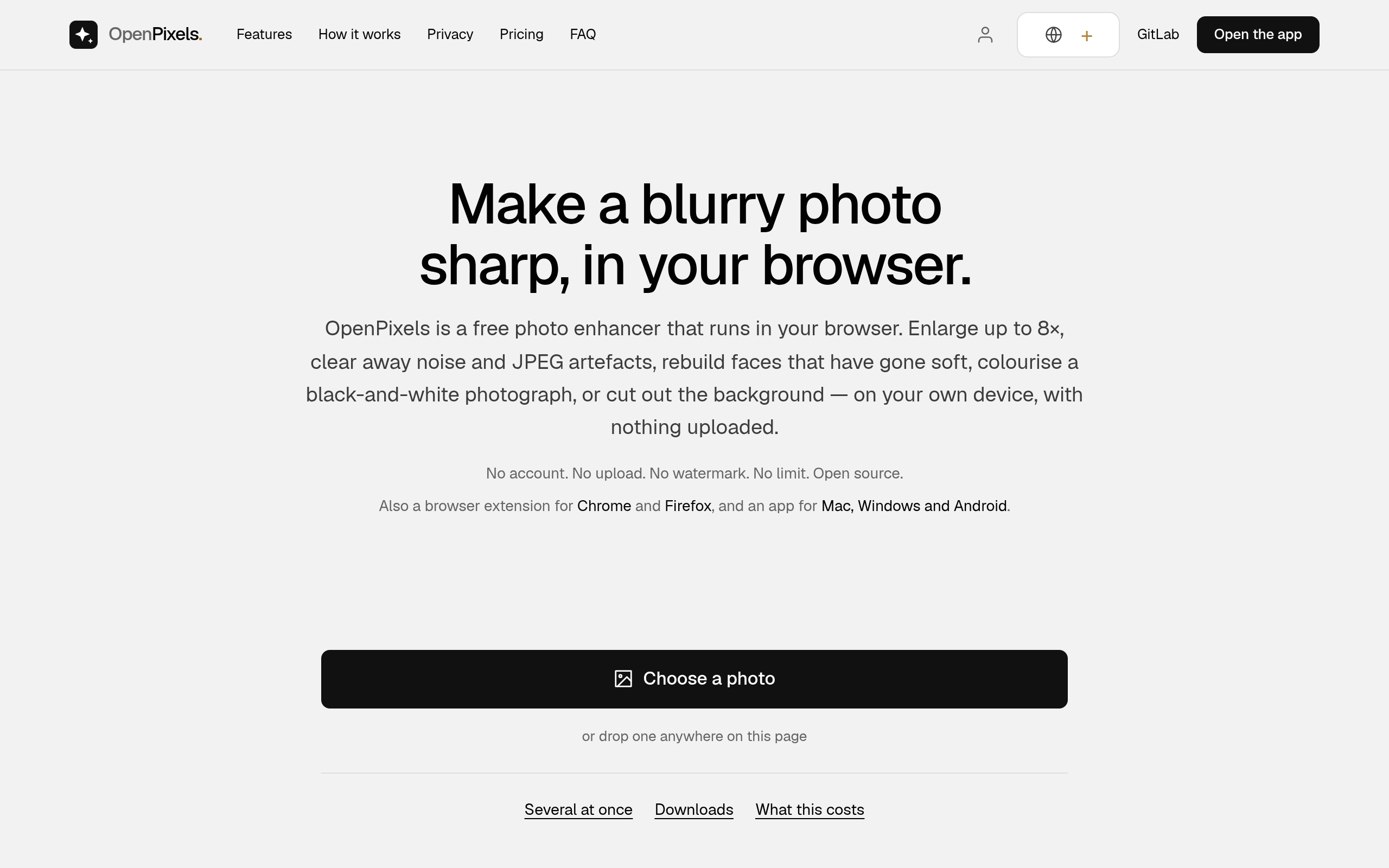 OpenPixels 照片放大修复界面